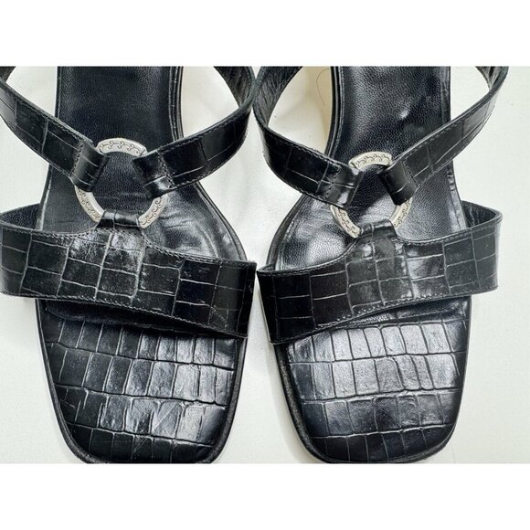 Brighton Women's Terry Black Croc Leather Slide Sandals Size 9 - Picture 4 of 11